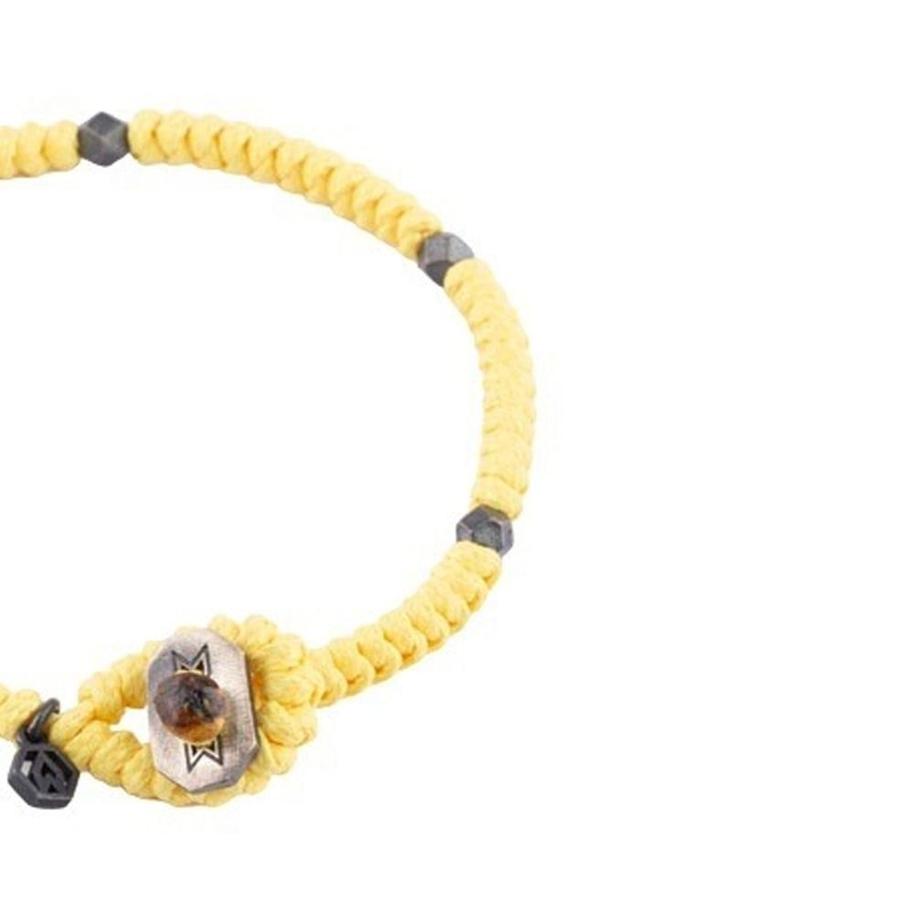 Atolyewolf Snake Knot Bracelet, Yellow Waxed Cord Design, Oxide Plated 925 Sterling Silver Octaballs, Button Closure & Logo