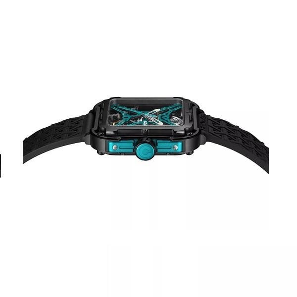 CIGA Design X Series Gorilla Skeleton Automatic Watch, Square Stainless Steel Case, Transparent Skeleton Dial, Sapphire Crystal, Silicone Strap, 30M Water Resistant