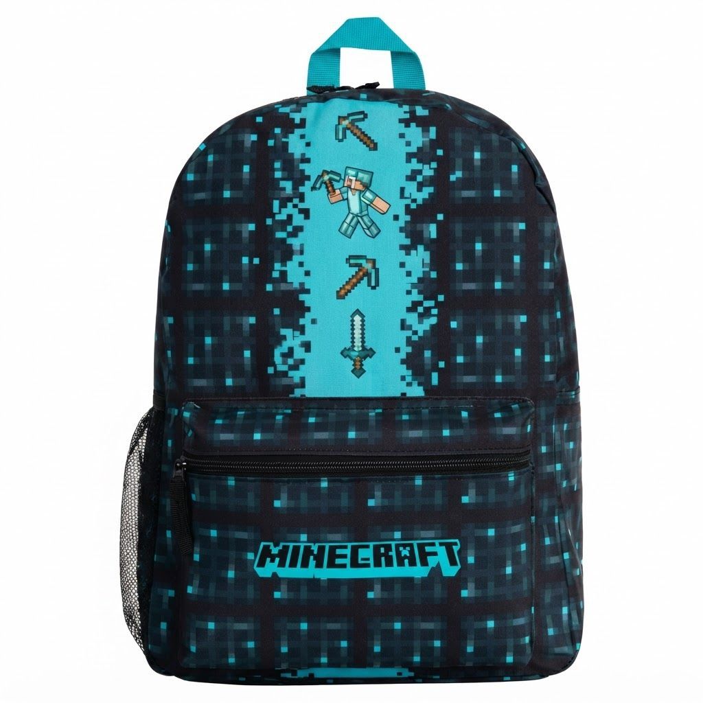 Minecraft Kids School Backpack for Boys & Girls, Official Licensed Gamer Daypack with Padded Straps