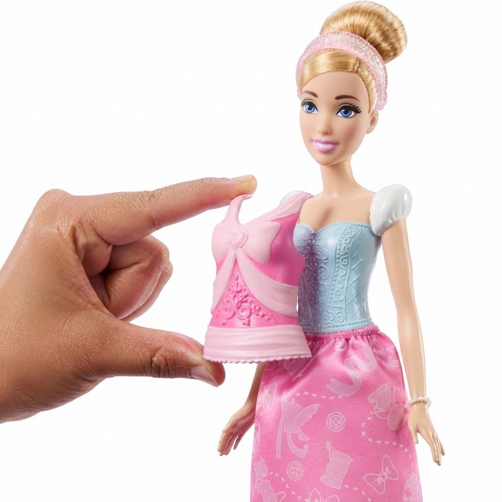 Disney Princess Cinderella Fashion Doll, 2-in-1 Story Outfits, 2 Snap-On Bodices, 2 Skirts & 9 Accessories, Kids Toy