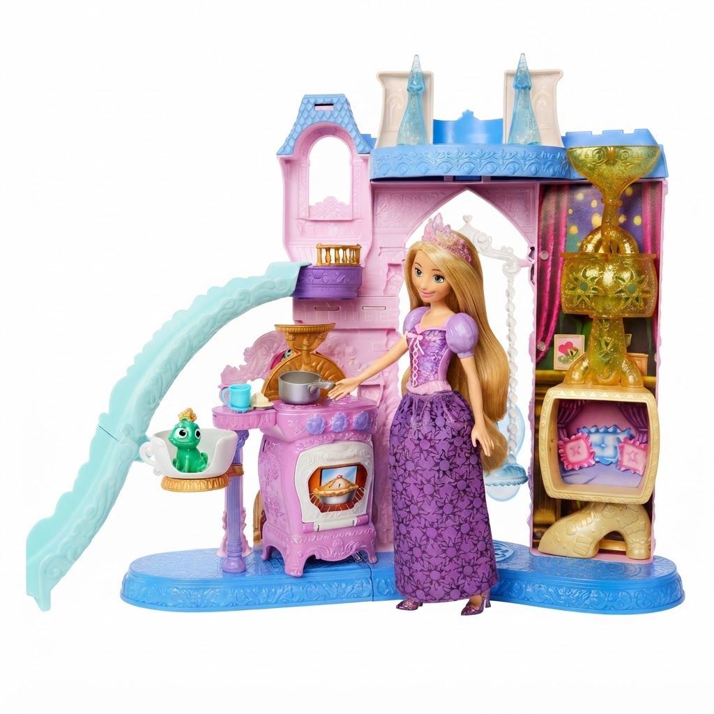 Mattel Disney Princess Pet Castle Playset, 2-Foot Tall Palace with 7 Play Areas, 3 Animal Figures & Furniture, Green Pet Castle Playset