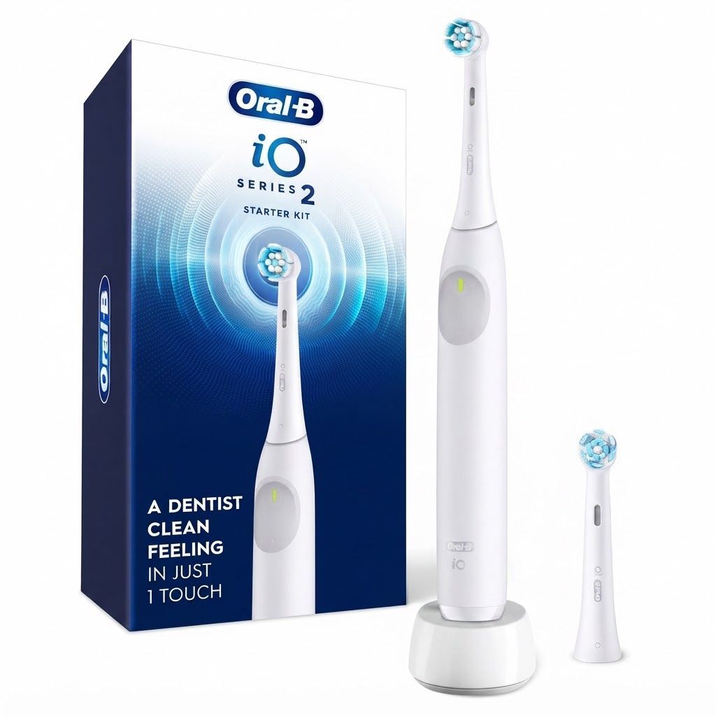 Oral-B iO Series 2 Electric Toothbrush Starter Kit, Pure White - 3 Cleaning Modes, Pressure Sensor