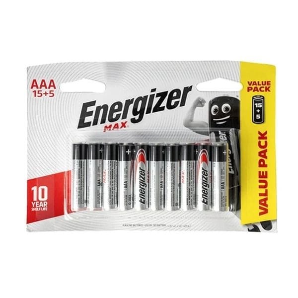 Energizer Max Alkaline AAA Batteries - Bonus Pack of 20 (15+5 Free), Long-Lasting Power, Leak Protection
