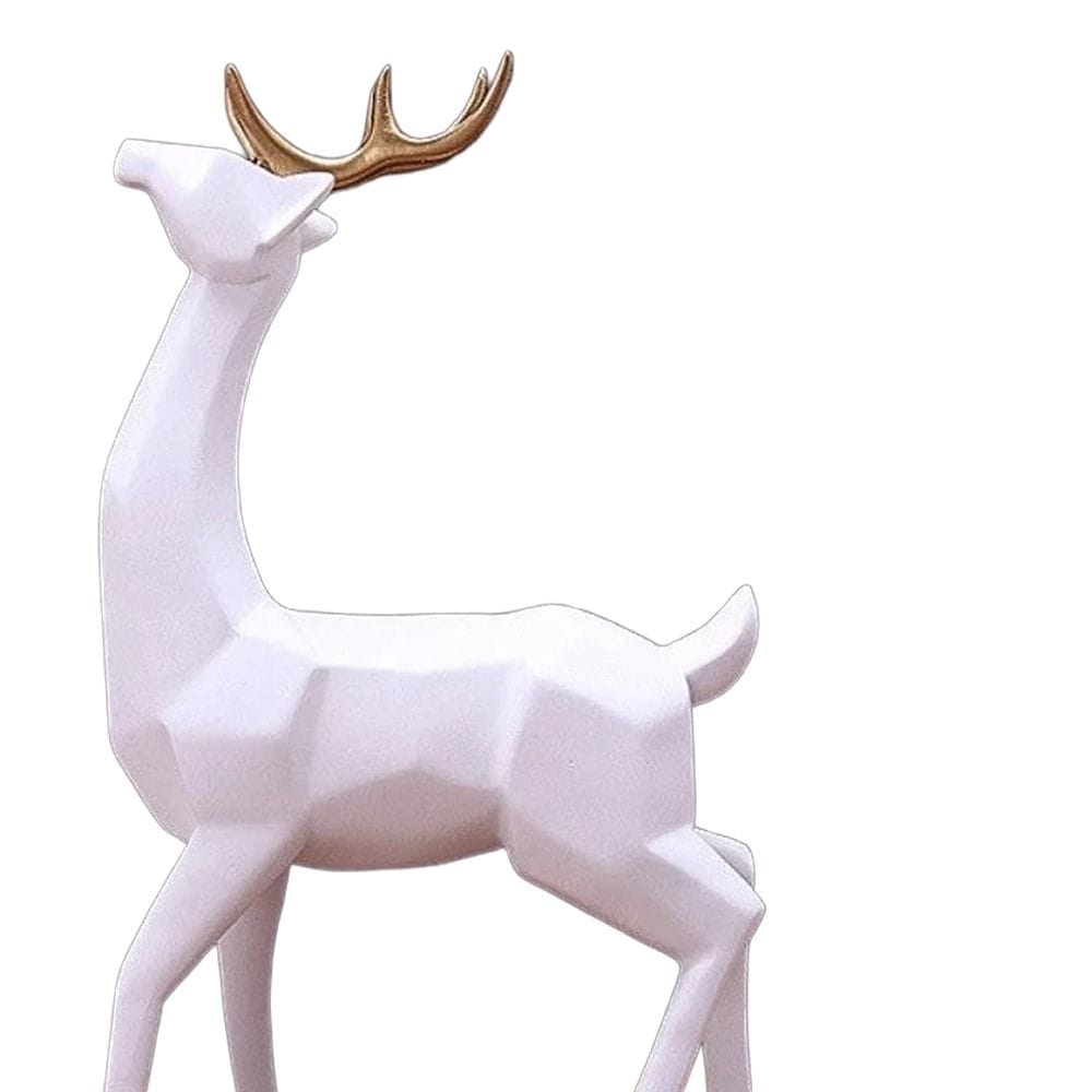 Luxury Signature White Deer Figurines Set, 2 Piece Decorative Resin Deer Statues with Gold Antlers, Modern Home Decor for Living Room, Office & Tabletop