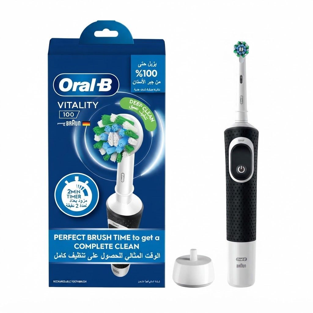 Oral-B Vitality 100 Black Electric Rechargeable Toothbrush with CrossAction Head, 2-Min Timer