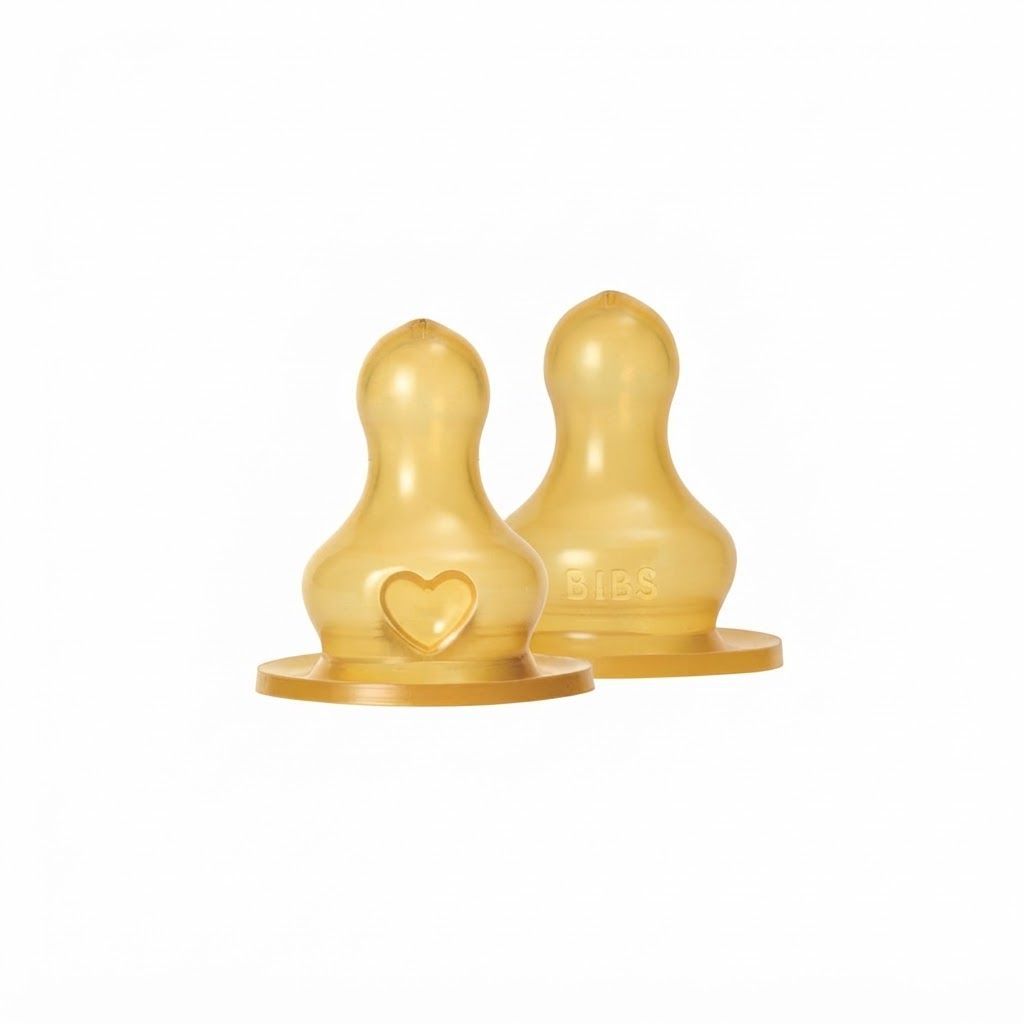 BIBS Latex Fast Flow Bottle Nipple 4+ Months 2 Pack, Natural Rubber Latex, Anti-Colic Function, BPA-Free, Quick Milk Flow - Orange
