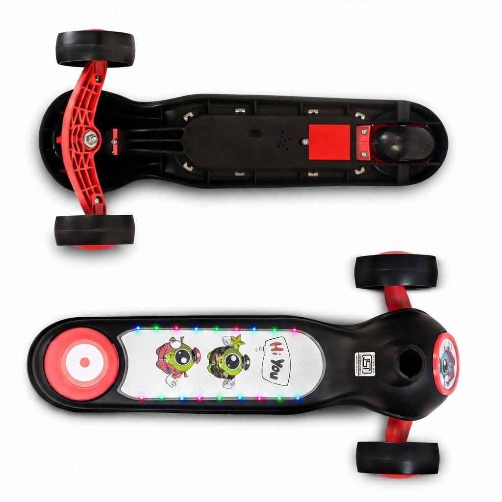 Baybee Sonic 3-Wheel Kids Scooter, Adjustable Height Kick Scooter with LED Light-Up PU Wheels, Lean-to-Steer, Black