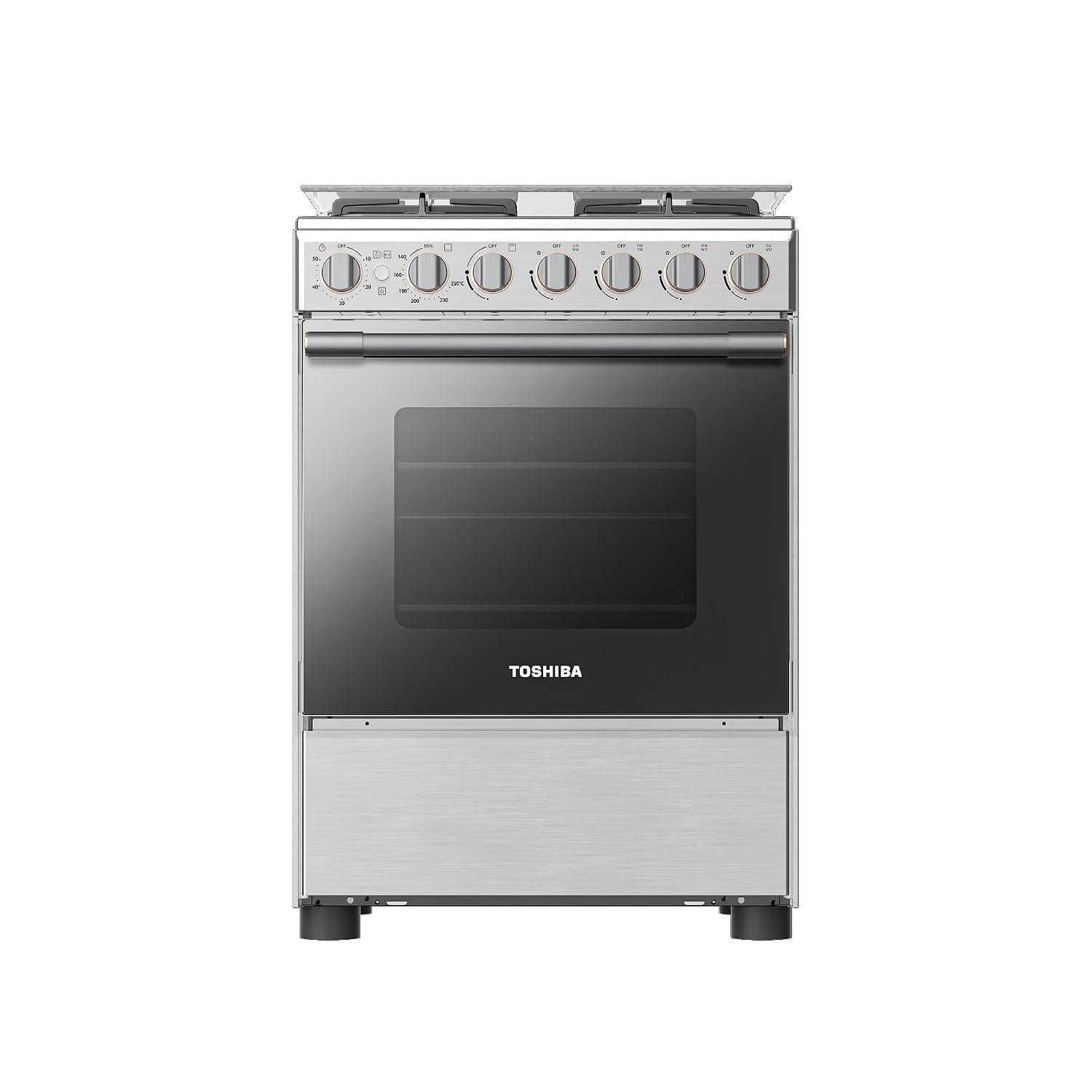 Toshiba Gas Cooking Range, 60x60cm, 4 SABAF Burners, Auto Ignition, Mechanical Timer, Stainless Steel | RB2-60G4GE(MR)