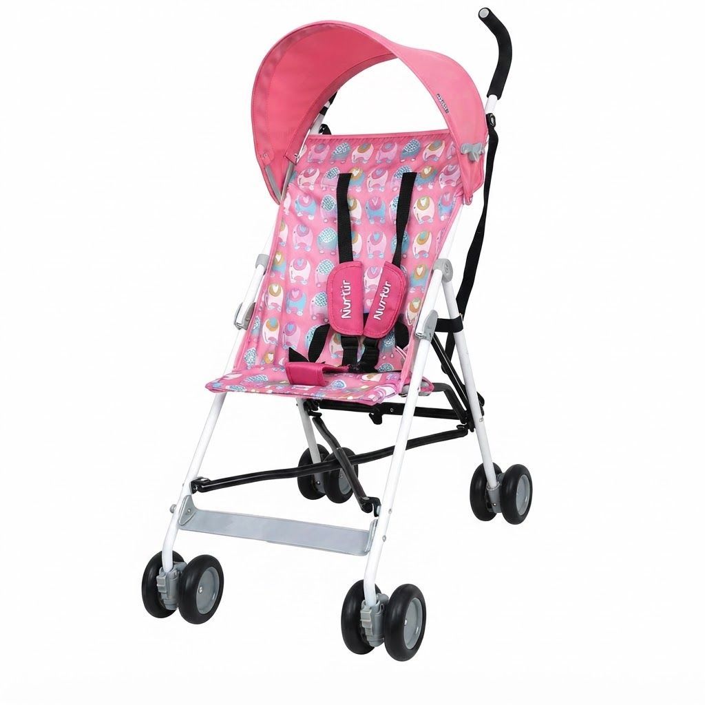 Nurtur Rex Lightweight Stroller Compact Folding Travel Buggy for Toddlers 6-36 Months, 11 lbs, 5-Point | Pink