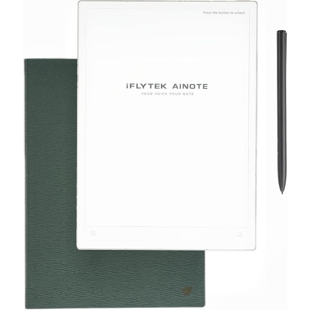 iFLYTEK AINOTE 2 Bundle 10.65" Smart AI Tablet, 1920x2560 Display, Handwriting-to-Text, 4GB RAM, 64GB Storage, 4000mAh Battery, Protective Folio & 5 Pen Refills, Dark Green
