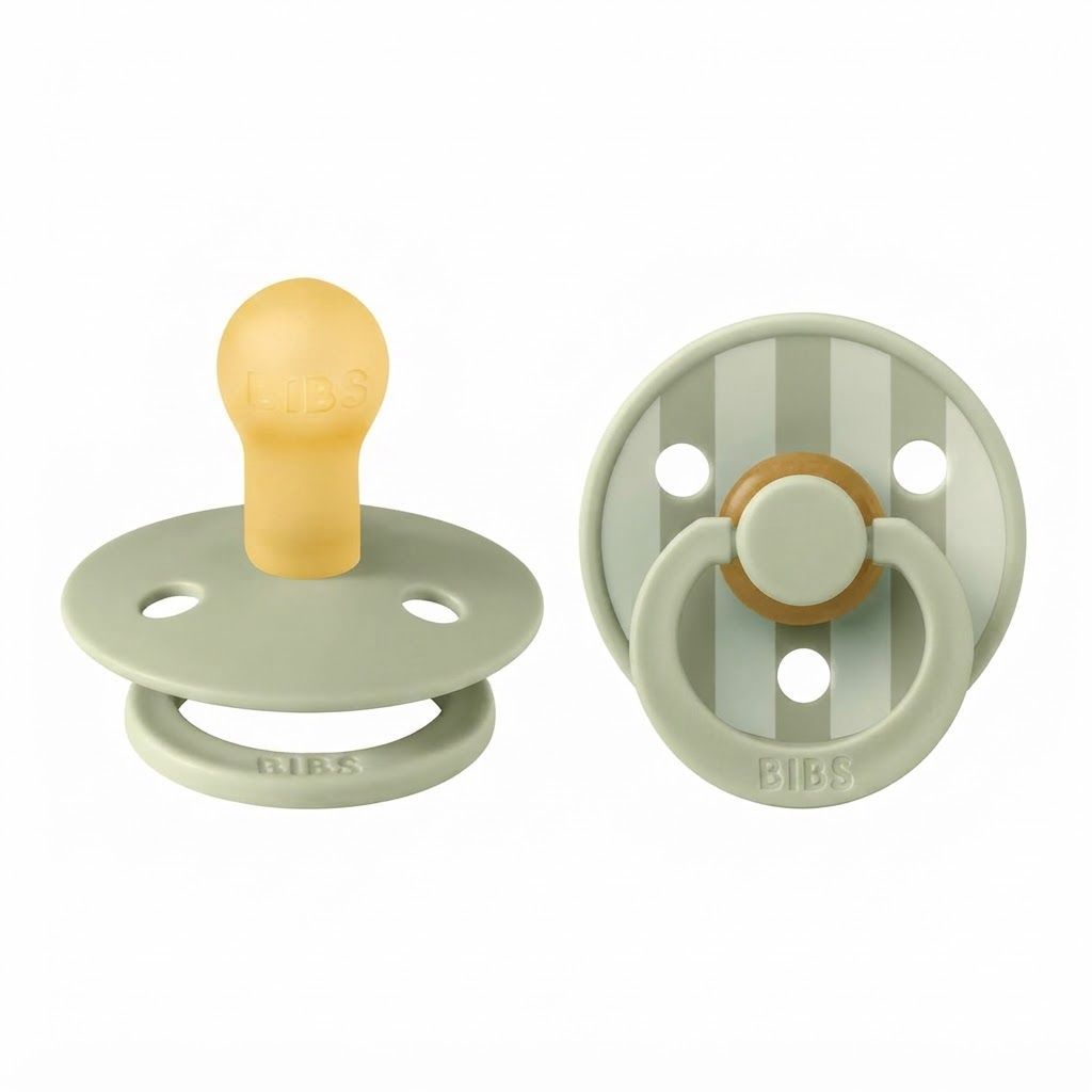 BIBS Pin Studio Colour Latex Round Pacifier Size 1 0+ Months 2 Pack, Ergonomic Shield Design, BPA-Free And Safe Materials - Sage Mix