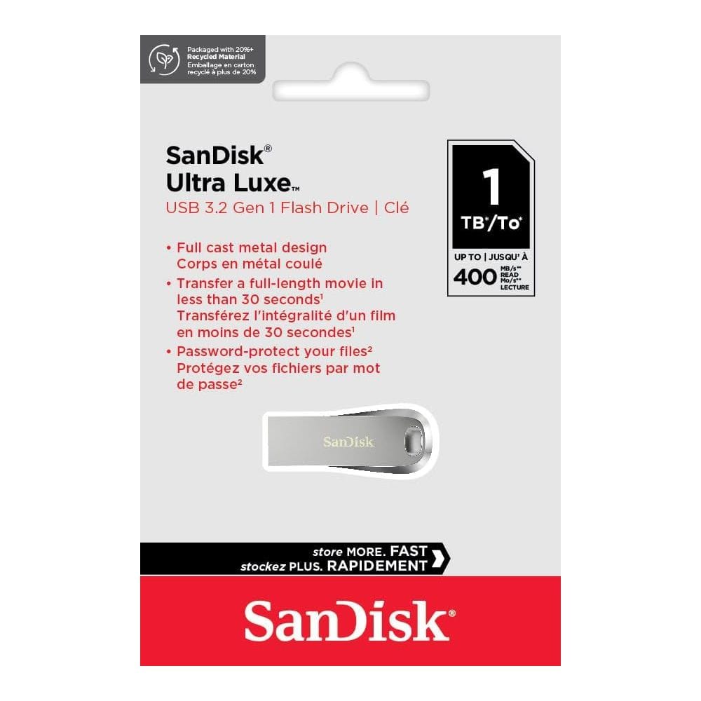 SanDisk Ultra Luxe USB 3.2 Gen 1 Flash Drive 1TB with All-Metal Design, Up to 400MB/s Read Speed, Fast File Transfers & Password Protection | Metal - 619659211103