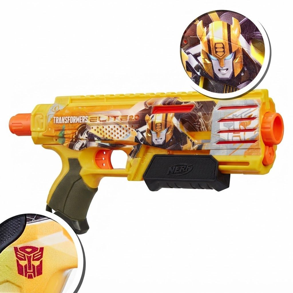 Nerf Transformers Bumblebee Dart Blaster with 8 Elite Foam Darts, 4-Barrel Pump Action Toy