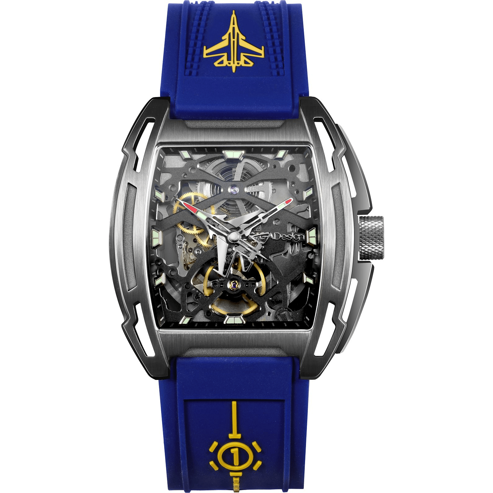 CIGA Design Aircraft Carrier Blue Watch, 316 Stainless Steel IP-Plated Case, Seagull Automatic Movement, Blue Silicone Strap, 3 ATM Water Resistant