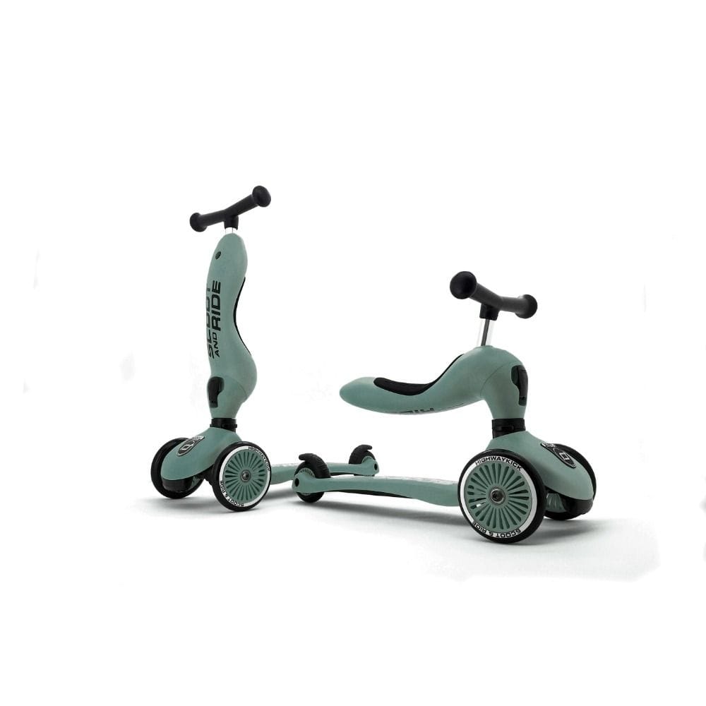 Scoot & Ride Highwaykick 1 Scooter 1-5 Years, 2 In 1 Design, Long-Lasting Riding Fun, Innovative Safety Pad - Forest