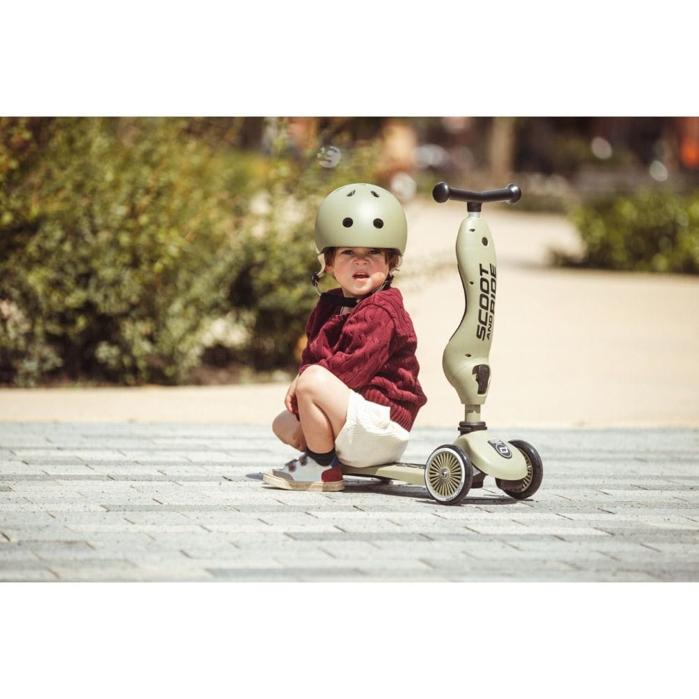 Scoot & Ride Highwaykick 1 Scooter 1-5 Years, 2 In 1 Design, Long-Lasting Riding Fun, Innovative Safety Pad - Olive