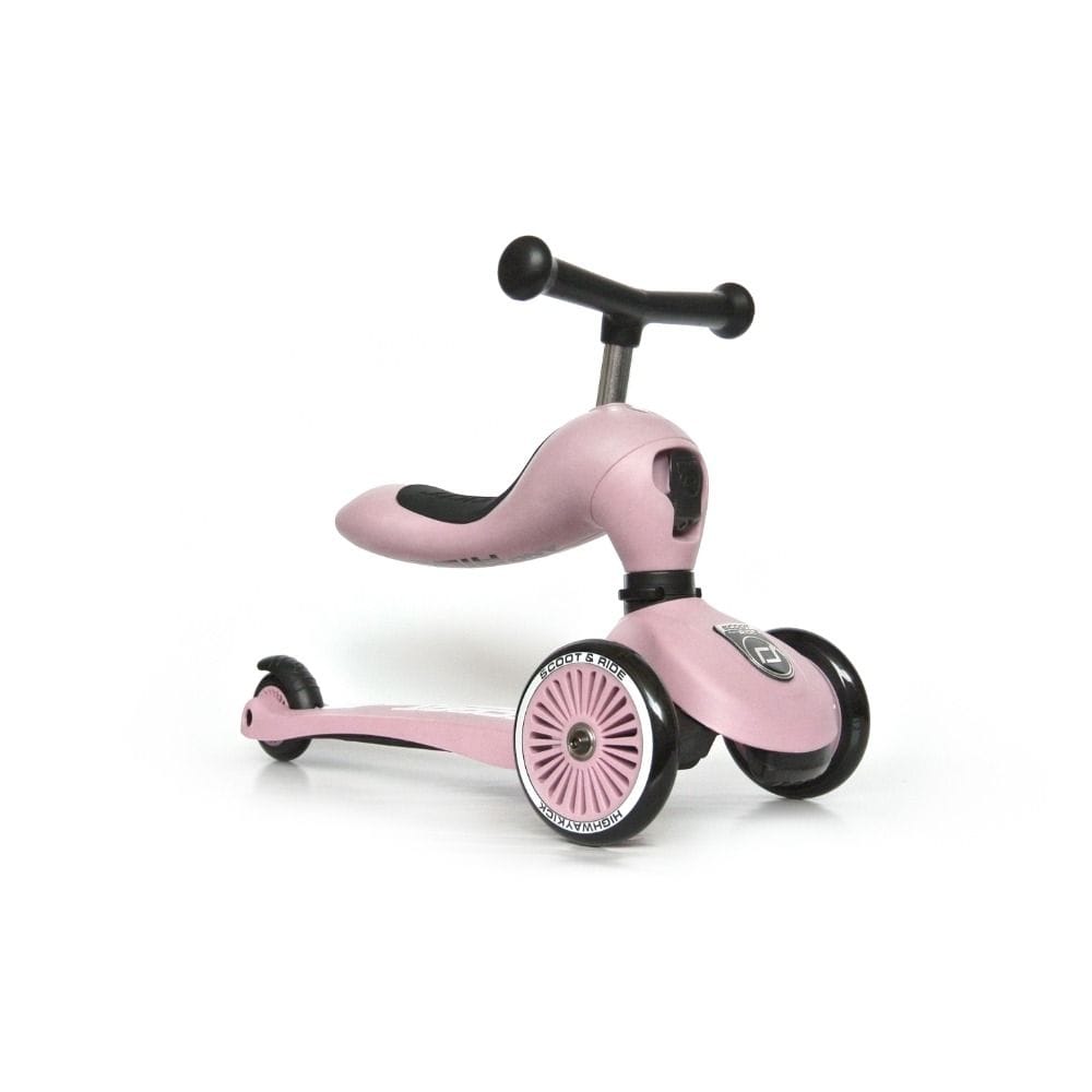 Scoot & Ride 2-In-1 Highway Kick 1 Scooter And Helmet S-M 1+ Years, Ultra-Low Seat Height For Stability, Adjustable 3-Stage Seat And Handlebar - Rose