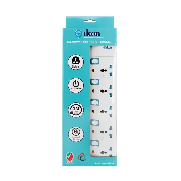 Ikon 5-Way Power Extension Socket with Switch 3M White | IK-405
