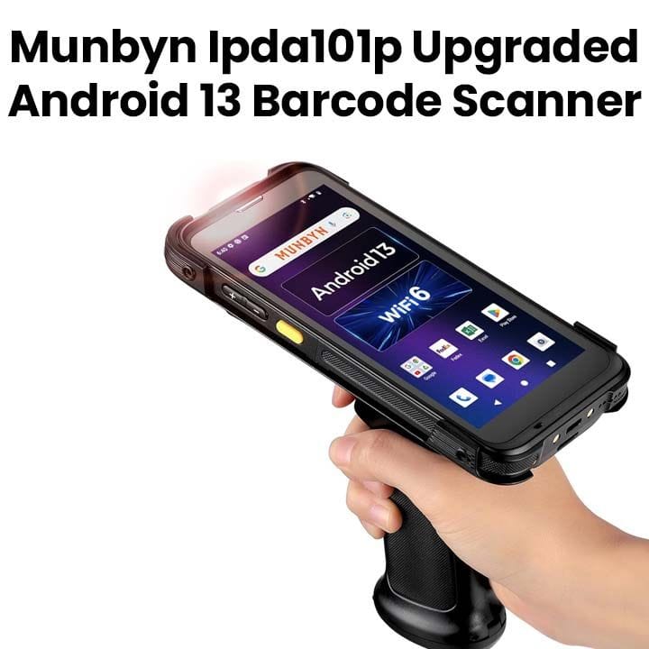 Munbyn Upgraded Android 13 Barcode Scanner with Pistol Grip, Wi-Fi 6 Mobile Computer PDA 5.5" Full Screen |UP-SCAN13