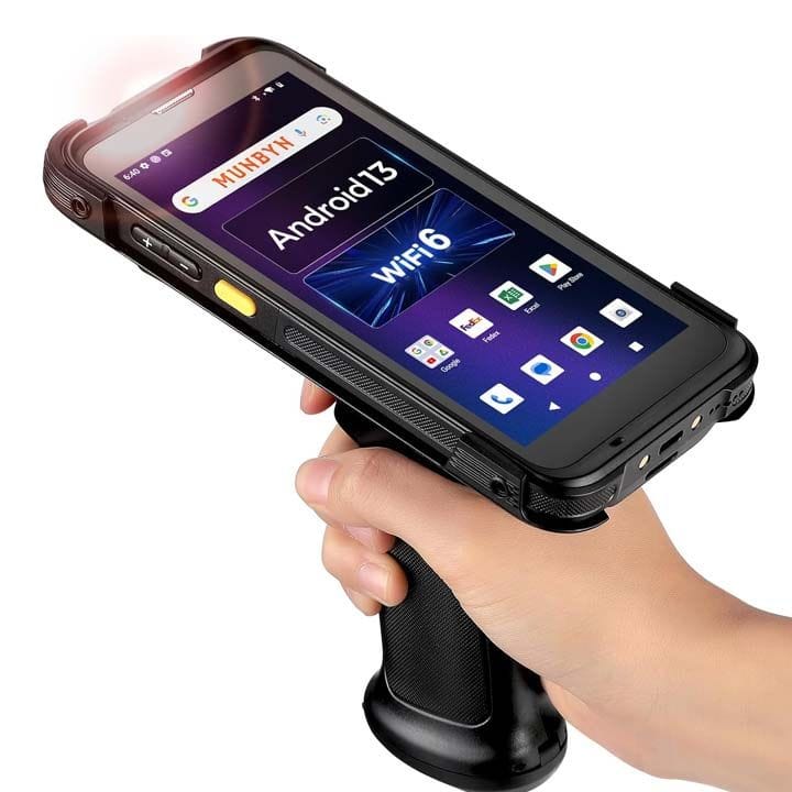 Munbyn Upgraded Android 13 Barcode Scanner with Pistol Grip, Wi-Fi 6 Mobile Computer PDA 5.5" Full Screen |UP-SCAN13