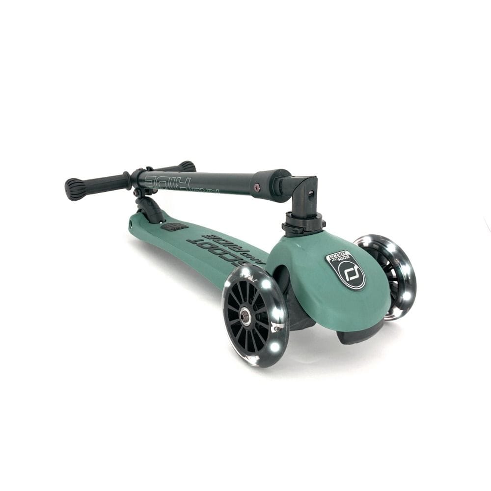 Scoot & Ride Highwaykick 3 LED 3+ Years, LED Light Up Wheels For Safety And Style, Foldable And Height Adjustable Handlebar - Forest