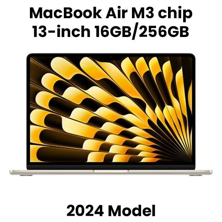 ماك بوك إير مقاس 13 إنش: شريحة Apple M3 مع وحدة معالجة مركزية 8 نوى ووحدة معالجة رسومات 8 نوى، 16 جيجابايت، 256 جيجابايت SSD - ضوء النجوم | MC8J4AB/A