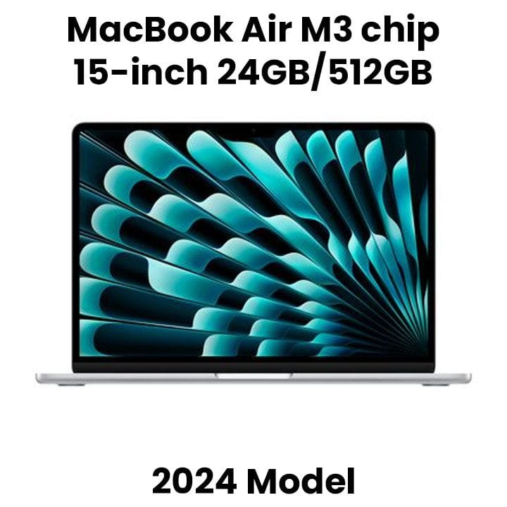 Apple 15-inch MacBook Air: Apple M3 chip with 8-core CPU and 10-core GPU, 24GB, 512GB SSD - Silver |MC9J4ZS/A