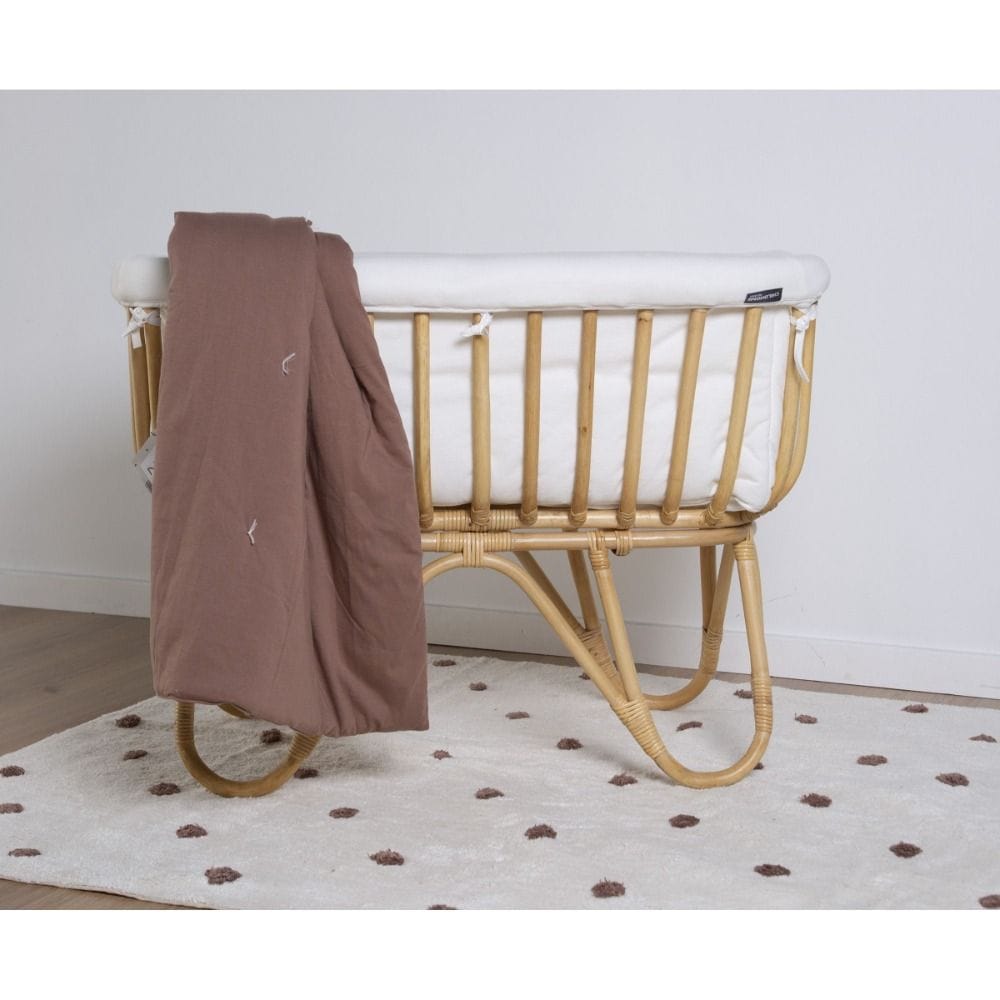 Childhome Rattan Cradle 80x40cm+ Mattress + Cover, Rocking Function For Comfort, Lightweight And Portable Build, Comfortable Sleeping Space - Off-White/Brown