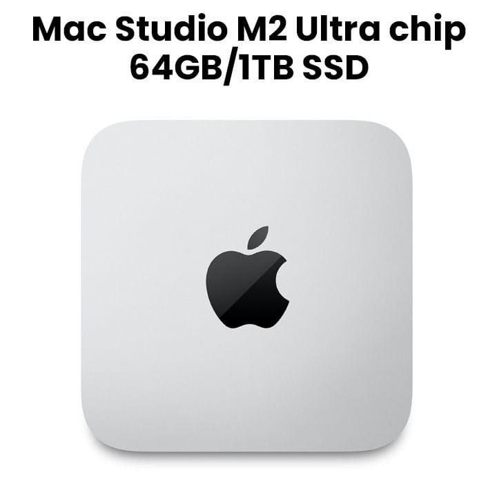 Apple Mac Studio : M2 Ultra Chip, 24-Core CPU, 60-Core GPU, 64GB RAM, 1TB SSD | MQH63AB/A