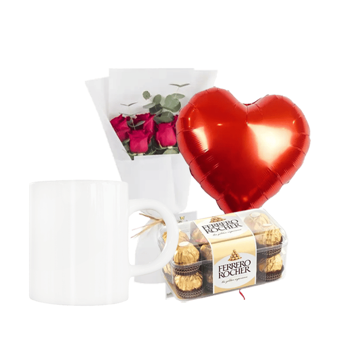 مجموعة كوب سيراميك شخصية (كوب أبيض سحري مطبوع، ورود، بالون وشوكولاتة)