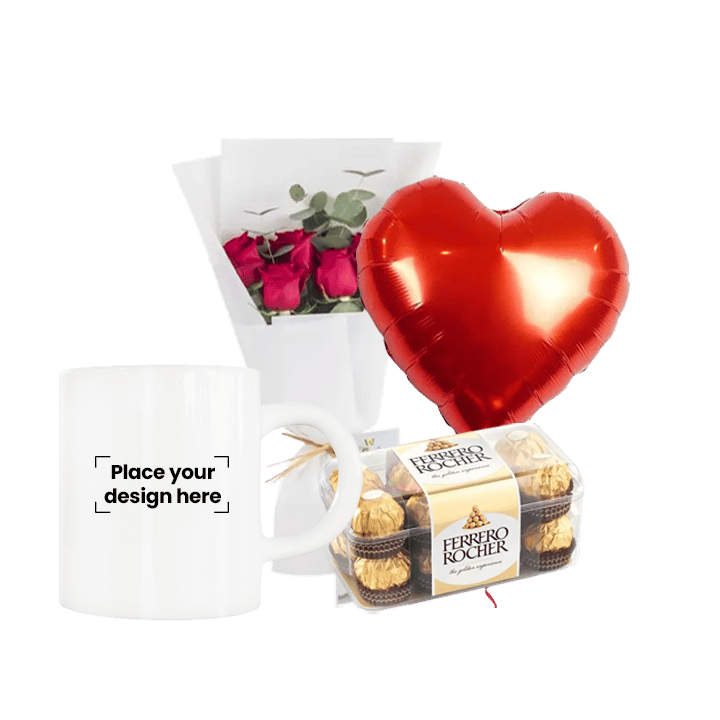 مجموعة كوب سيراميك شخصية (كوب أبيض سحري مطبوع، ورود، بالون وشوكولاتة)