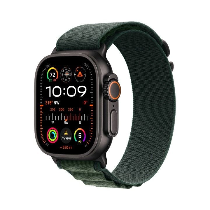 Apple Watch Ultra 2 GPS + Cellular 49mm Black Titanium Case with Dark Green Alpine Loop - Medium | MX4R3QA/A