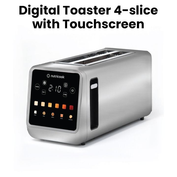 Nutricook Toastie 4-Slice Stainless Steel Digital Toaster – LED Display Controls, 1450W Fast Toasting Power, Multiple Browning Levels | NC-TS401