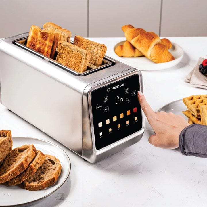 Nutricook Toastie 4-Slice Stainless Steel Digital Toaster – LED Display Controls, 1450W Fast Toasting Power, Multiple Browning Levels | NC-TS401