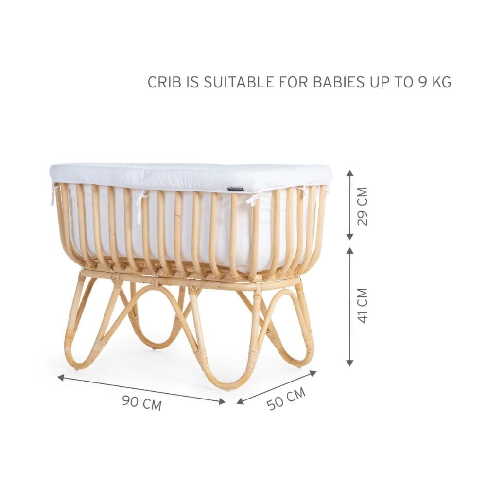 Childhome Rattan Cradle 80x40cm+ Mattress + Cover, Rocking Function For Comfort, Lightweight And Portable Build, Comfortable Sleeping Space - Off-White/Brown