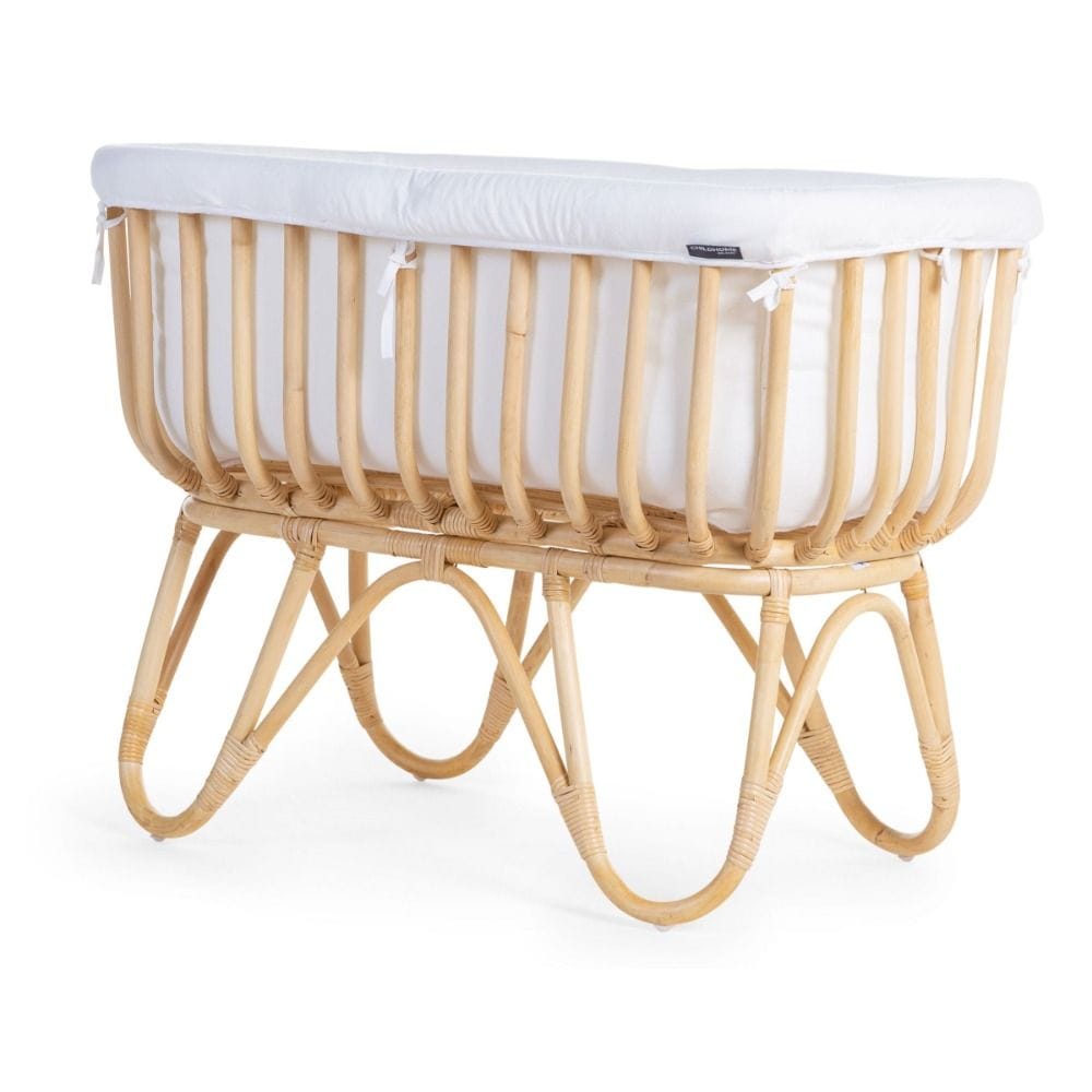 Childhome Rattan Cradle 80x40cm+ Mattress + Cover, Rocking Function For Comfort, Lightweight And Portable Build, Comfortable Sleeping Space - Off-White/Brown