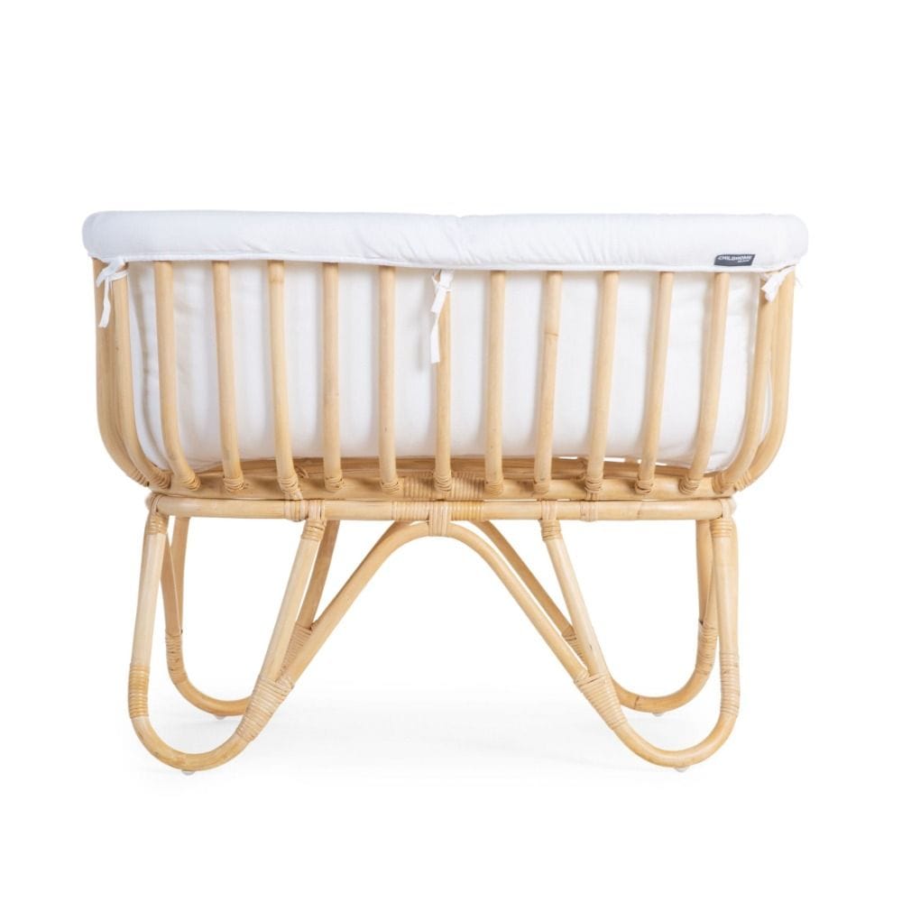 Childhome Rattan Cradle 80x40cm+ Mattress + Cover, Rocking Function For Comfort, Lightweight And Portable Build, Comfortable Sleeping Space - Off-White/Brown