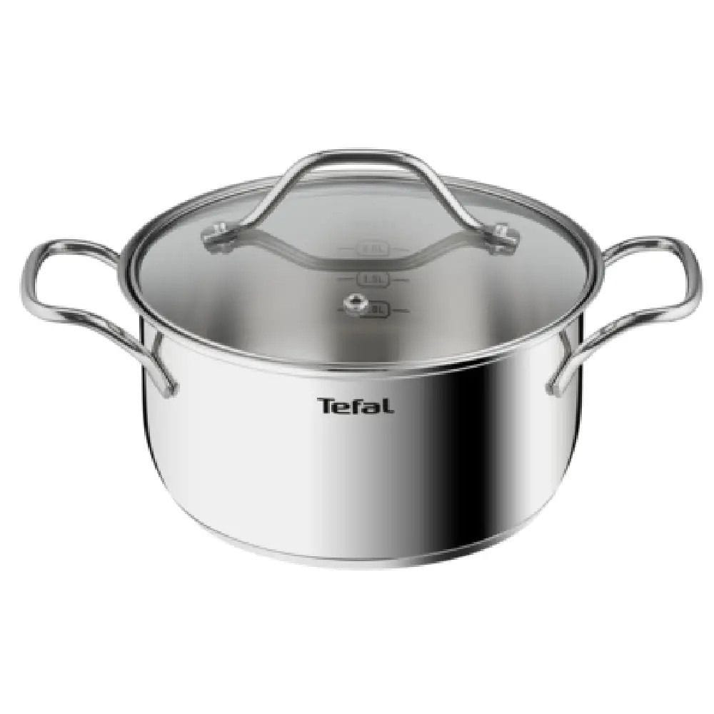 Tefal Intuition Stainless Steel Stewpot, 24cm with Lid, Induction Compatible Cookware, Durable Stainless Steel Construction - B8644674