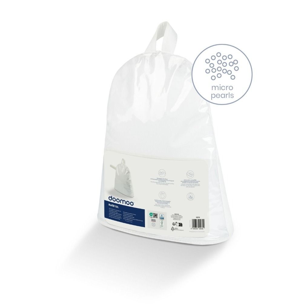 Doomoo Microbead Refill Bag 10L, Easy Refill System With Built-In Straw, Soft Silent Microbeads For Comfort - White