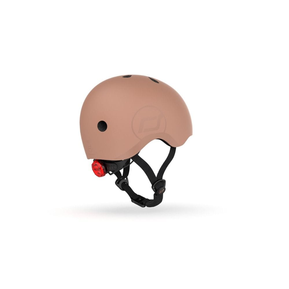 Scoot & Ride Kid Helmet S-M 3+ Years 51-55cm, Battery Operated And LED Safety Light, 3D Foam Molded Inner Padding, Magnetic Fastening System - Mocha