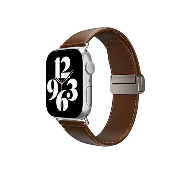 SwitchEasy Genuine Leather Watch Band with Magnetic Lock for Apple Watch Series 4-Series 9 42/44/45/49mm Brown | SAW459238BN24