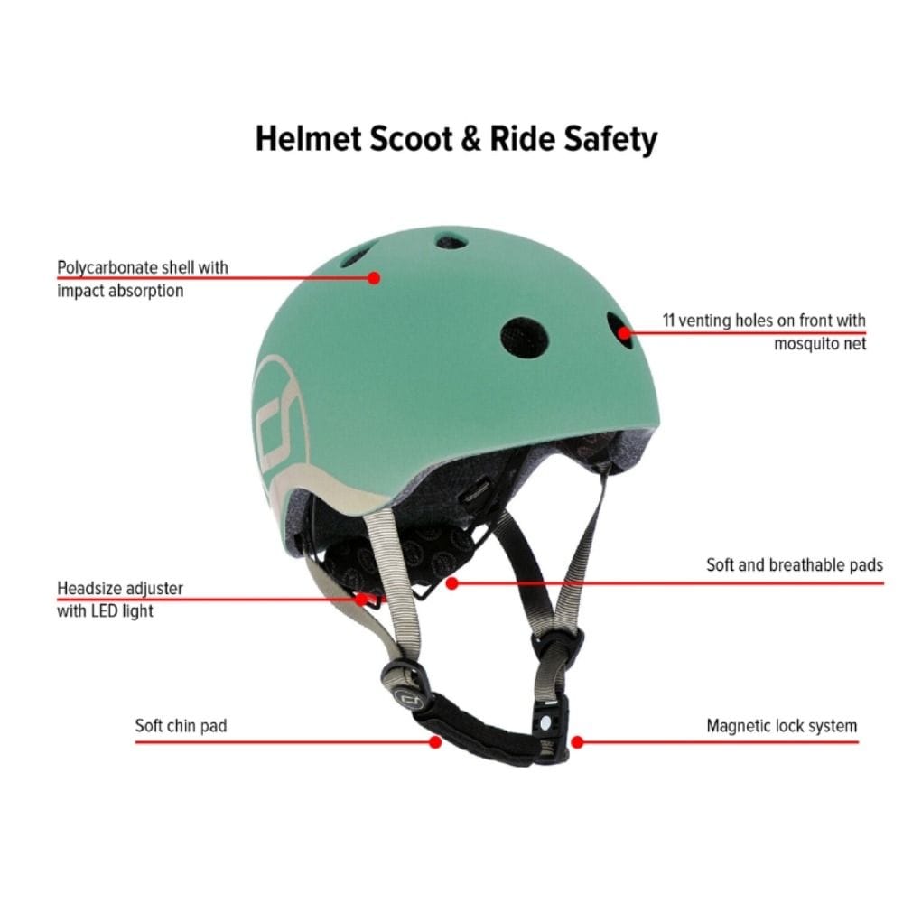 Scoot & Ride Kid Helmet S-M 3+ Years 51-55cm Battery Operated And LED Safety Light, 3D Foam Molded Inner Padding, Magnetic Fastening System - Black