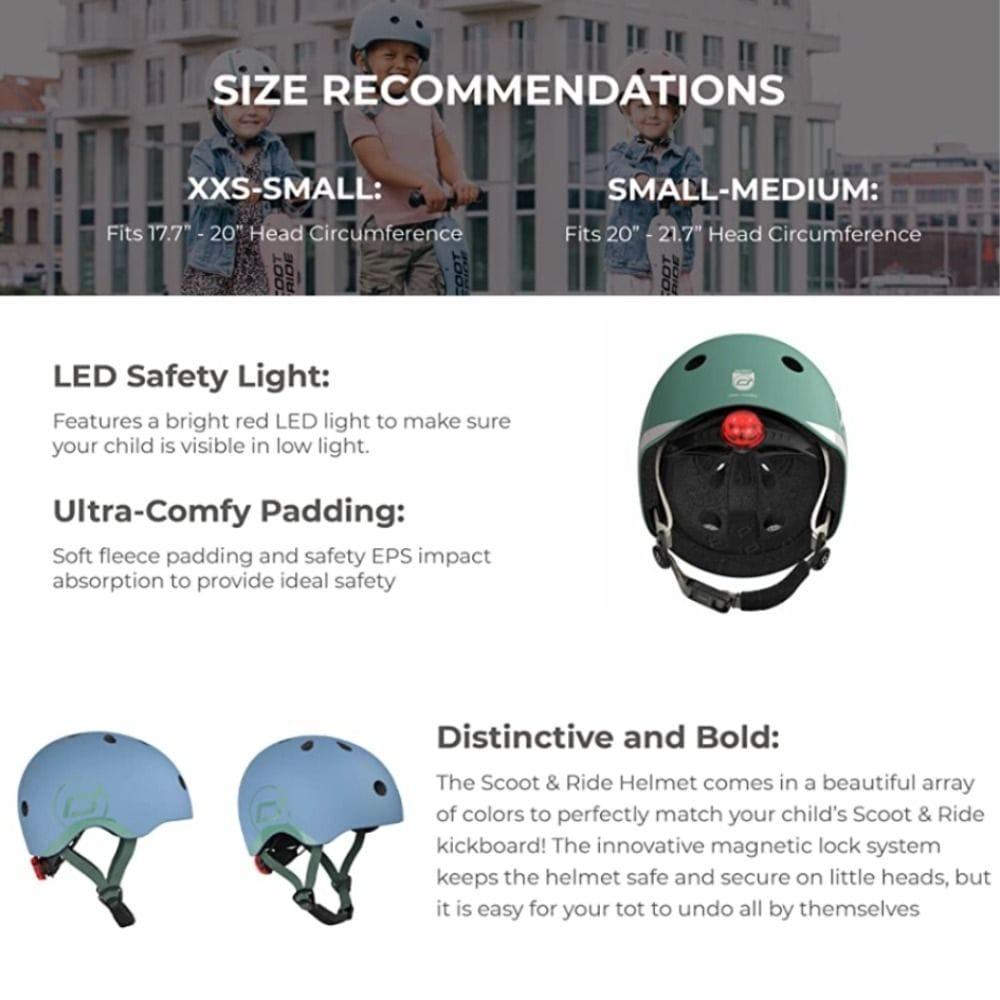 Scoot & Ride Kid Helmet S-M 3+ Years 51-55cm Battery Operated And LED Safety Light, 3D Foam Molded Inner Padding, Magnetic Fastening System - Black