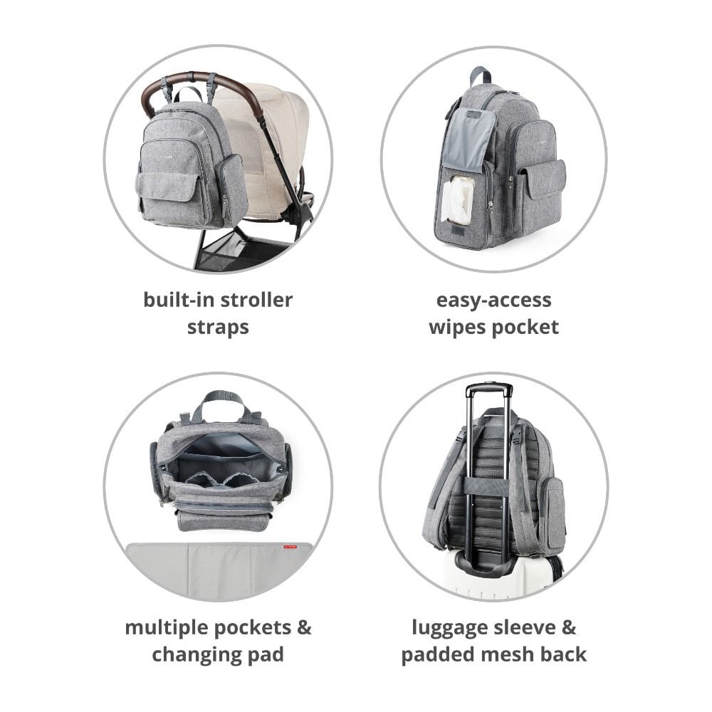 Skip Hop Luna Diaper Backpack, Spacious And Highly Organized Storage, Dedicated Functional Pockets, Includes Cushioned Changing Pad -  Sage
