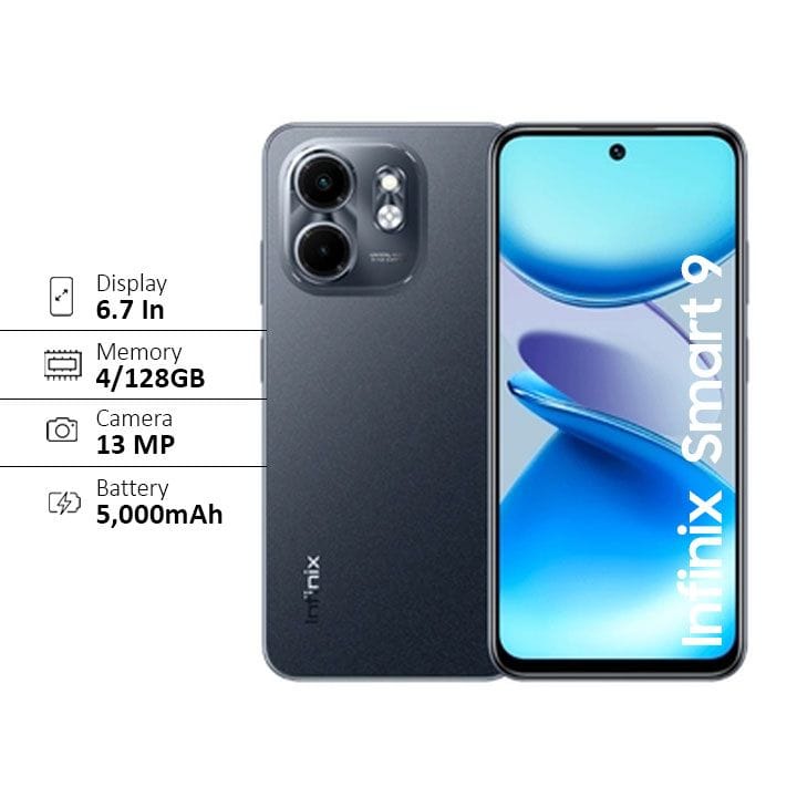 هاتف إنفينيكس سمارت 9 بذاكرة ١٢٨ جيجابايت+٤ جيجابايت - أسود معدني | X6532