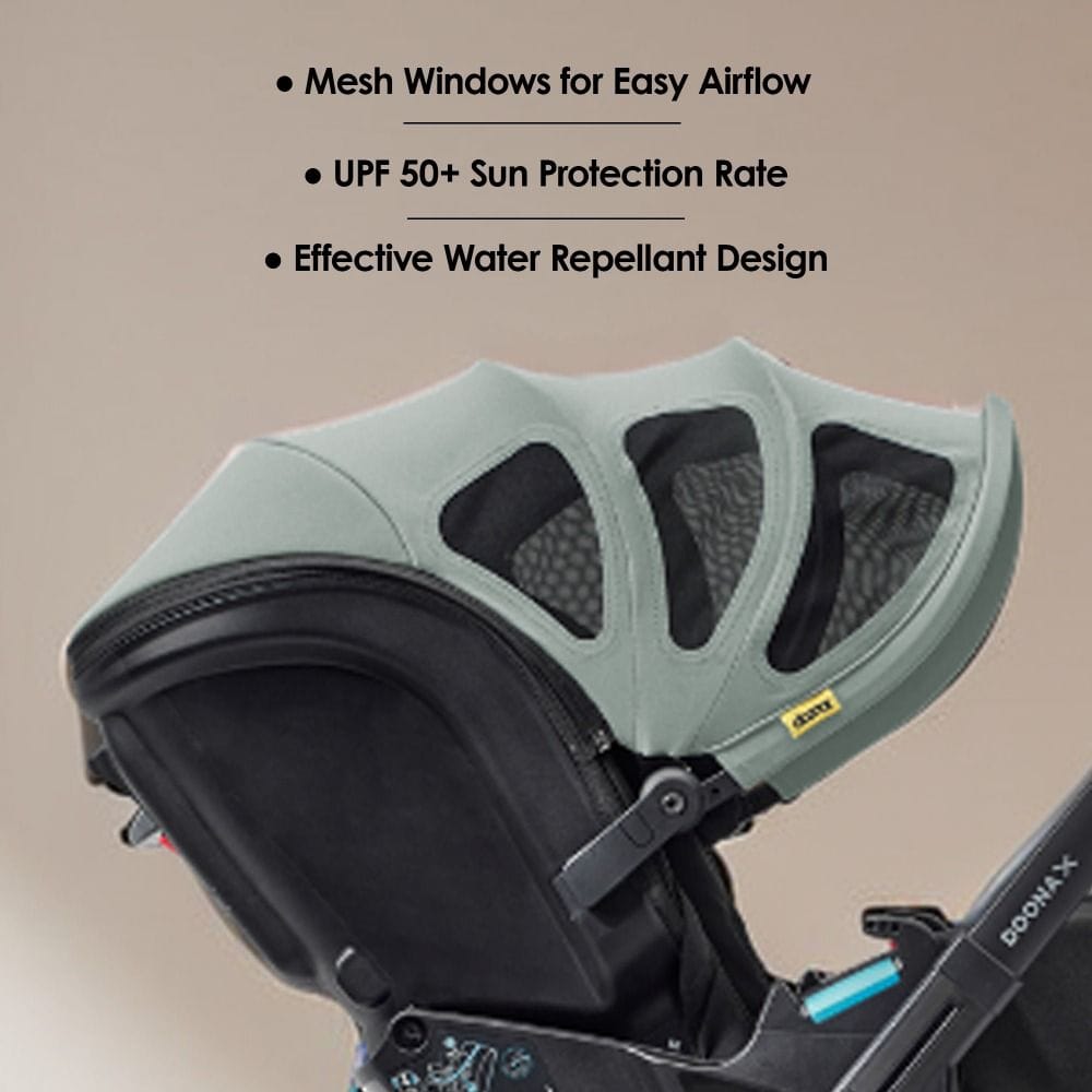 Doona X Summer Canopy, Mesh Windows For Optimal Air Flow And Ventilation, UPF 50+ Sun Protection Canopy, Water Repellent Fabric - Dusty Sage