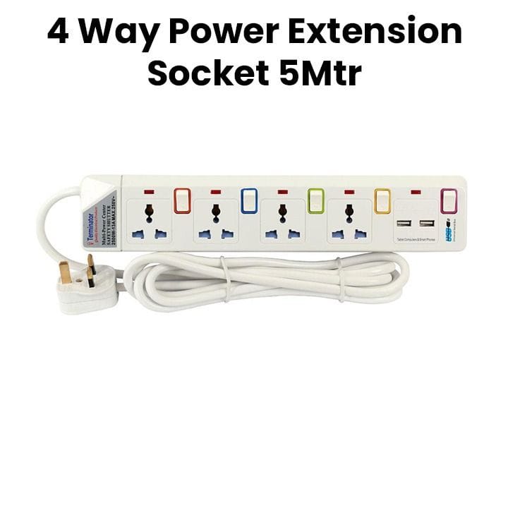 Terminator Universal Power Extension Socket with 2 USB Ports 5M White | TPB-914