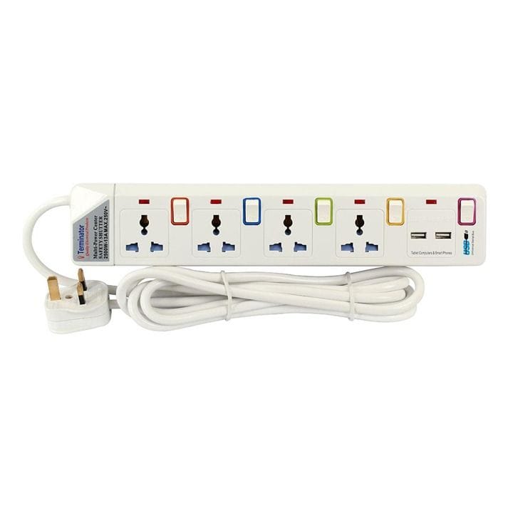 Terminator Universal Power Extension Socket with 2 USB Ports 5M White | TPB-914