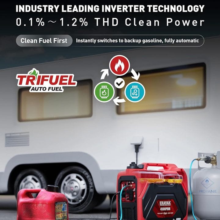 Erayak 4500W Tri-Fuel Portable Inverter Generator for Home Use, Camping Outdoor - Red |4500W-TriFuel