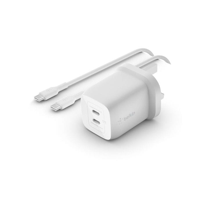 Belkin BoostCharge Pro Dual USB-C GaN Wall Charger 65 W + USB-C Cable | White | WCH013MY2MWH-B6